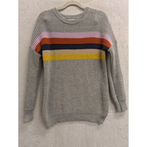 Macaron Grey‎ Striped Crew Neck Long Sleeve Knit Sweater Womens Medium